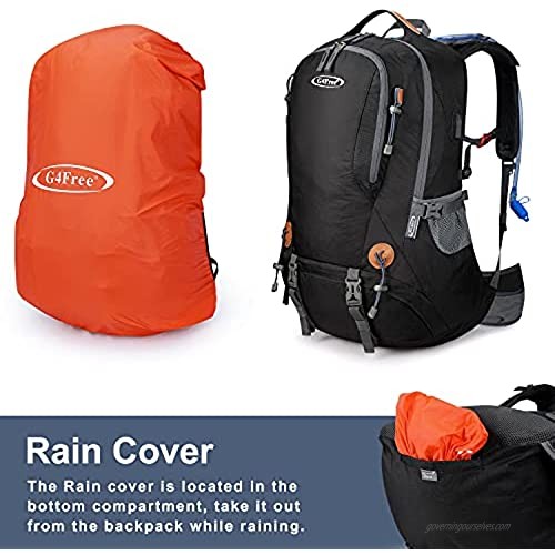 G4Free 50L Hiking Backpack Waterproof Daypack with 2L BPA Free Bladder for Outdoor Camping Climbing Backpack with Rain Cover for Men Women(Black)