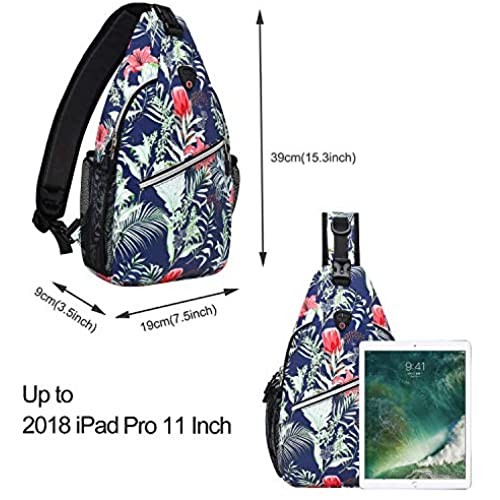 MOSISO Sling Backpack Travel Hiking Daypack Pattern Rope Crossbody Shoulder Bag Navy Blue Base Tulip