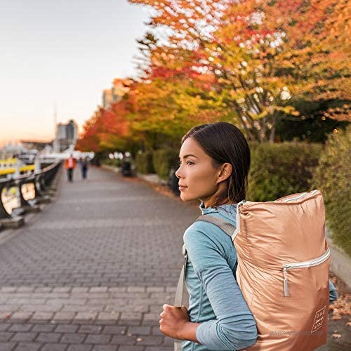 Packable Backpack for Women in Rose Gold - Lightweight Foldable Daypack and Tote Bag Perfect for Hiking Walking Travel & Adventure