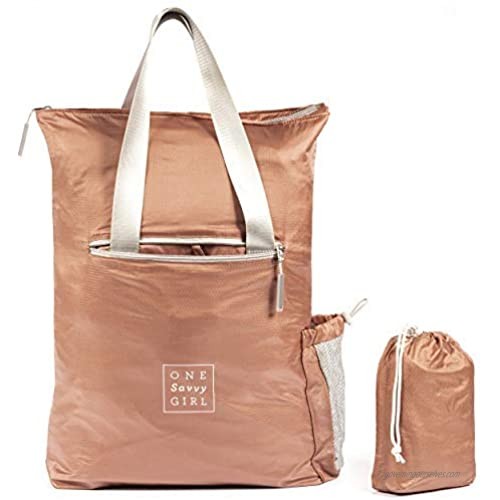 Packable Backpack for Women in Rose Gold - Lightweight Foldable Daypack and Tote Bag Perfect for Hiking  Walking  Travel & Adventure