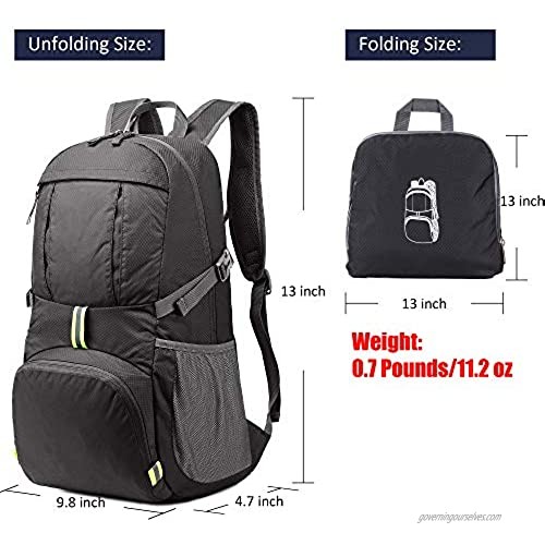 Sarhlio Hiking Backpack Foldable Daypack 35L Lightweight Water Repellent for Travel EDC Black(BPK04C)
