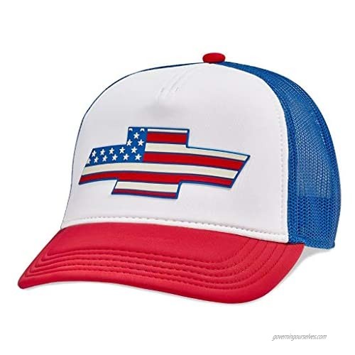 AMERICAN NEEDLE Riptide Valin Chevrolet Logo American Flag Snapback Baseball Trucker Hat (44890A-CHEVY-RWR) Royal/White/Red