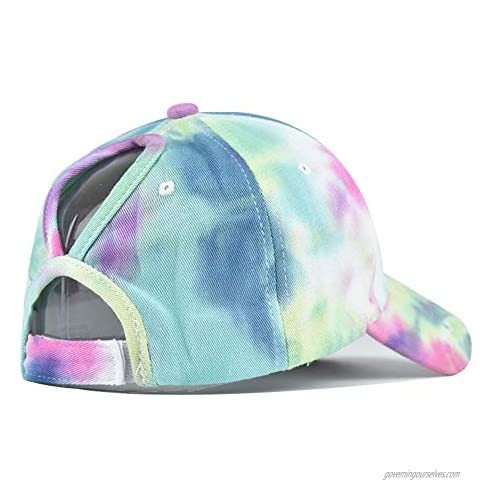 Avilego Women Cotton Baseball Cap Tie Dye Ponytail Hat Adjustable Trucker Hat Denim Dad Hat