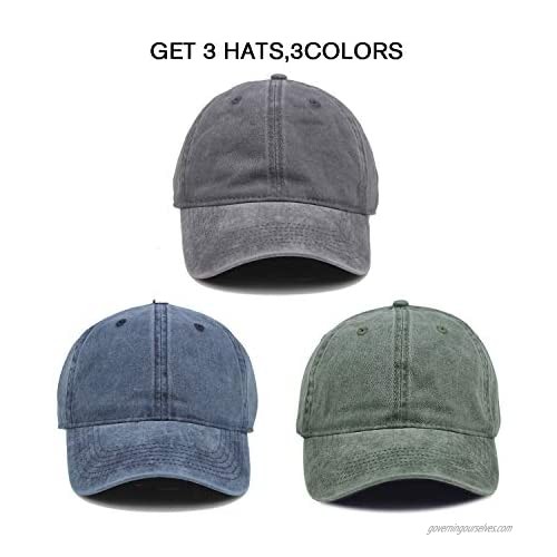 Beorchid 3Pcs Washed Distressed Twill Baseball Cap Adjustable Buckle Dad Hat for Women Men