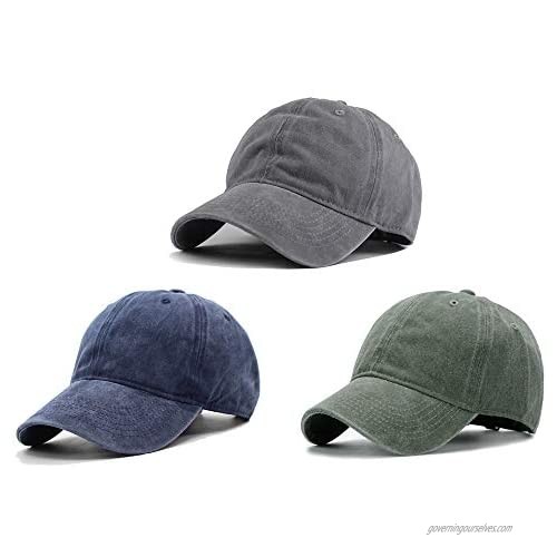 Beorchid 3Pcs Washed Distressed Twill Baseball Cap Adjustable Buckle Dad Hat for Women Men