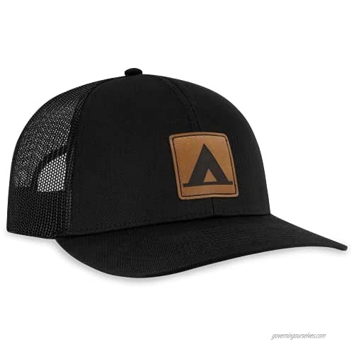 Camping Hat – Outdoors Trucker Hat Baseball Cap Snapback - Synthetic Leather