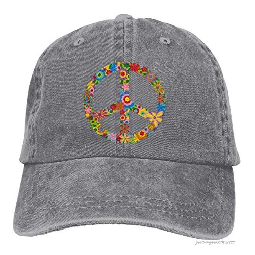 FEAIYEA Denim Cap Colorful Flowers Peace Sign Baseball Dad Cap Adjustable Classic Sports for Men Women Hat