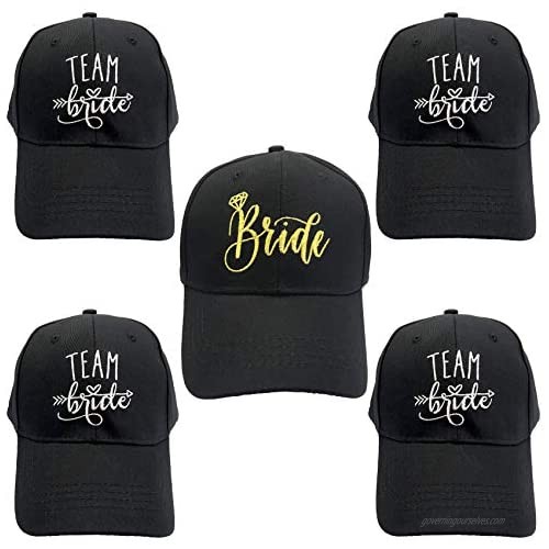 Funshow 5 Packs Bride Baseball Caps Embroidered Team Bride Hats for Bridal Shower Bachelorette Party