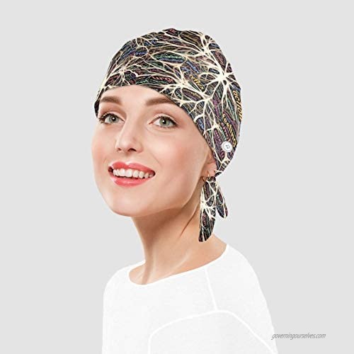 Gourd-Shaped Working Cap with Upgrade Button and Cotton Sweatband Adjustable Tie Back Hats Head Cover Headwear Printed for Women Men One Size Brain Nerve Words