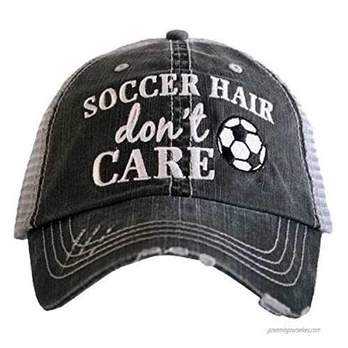 KATYDID Soccer Hair Don't Care Women's Distressed Trucker Hat Gray