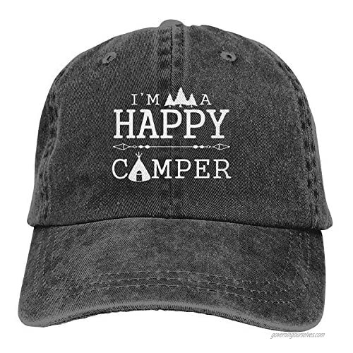 KIXYOUHUU Denim Cap I'm A Happy Camper Baseball Dad Cap Classic Adjustable Sports for Men Women Hat  Black  One Size