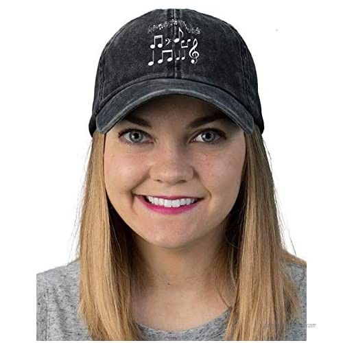 LOKIDVE Women's Musical Symbols Embroidered Baseball Cap Distressed Dad Hat for Music Lover Black