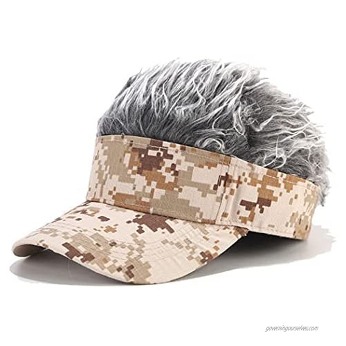 Men's Novelty Sun Cap with Wig Spiked Hairs Adjustable Visor Baseball Golf Hats