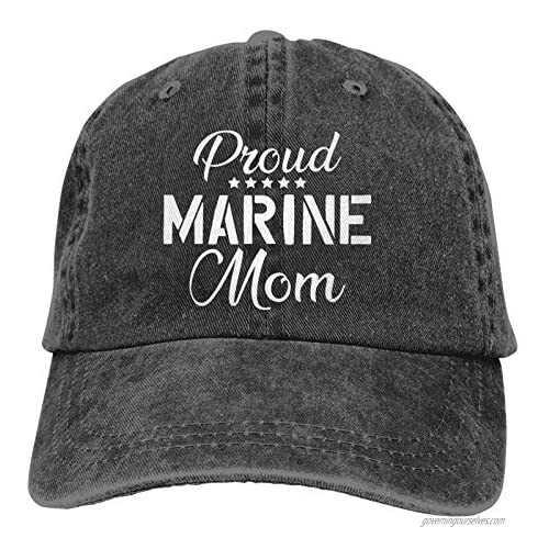 QNCNWI Proud Us Marine Corps Mom Hat Funny Adjustable Baseball Cap Unisex Trucker Cap Dad Hat-Black