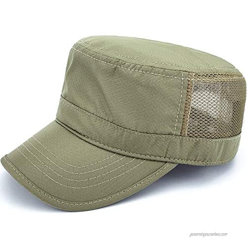 Rayna Fashion Hidden Pocket Cadet Army Hat Quick Dry Military Flat Top Baseball Dad Sun Cap Mesh Back