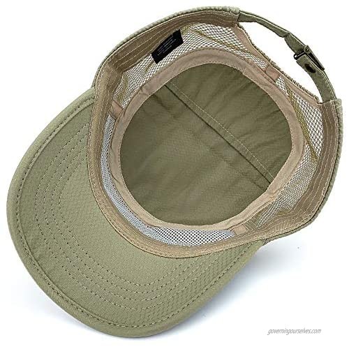 Rayna Fashion Hidden Pocket Cadet Army Hat Quick Dry Military Flat Top Baseball Dad Sun Cap Mesh Back