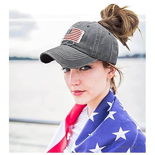 UTOWO American-Flag Baseball-Hat Distressed Ponytail Dad Caps