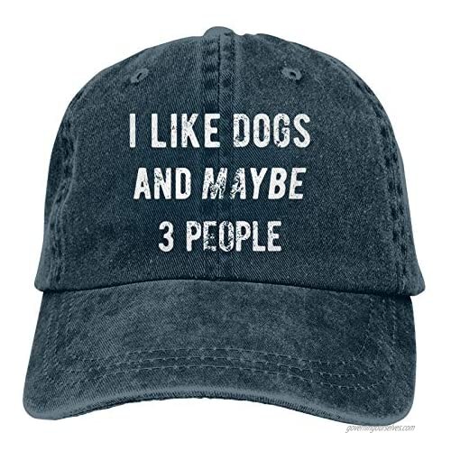 WAYMAY I Like Dogs and Maybe 3 People Unisex Adult Cowboy Hat Full Cotton Curved Brim Baseball Cap