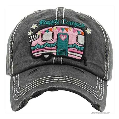 Women's Happy Camper Washed Vintage Baseball Hat Cap