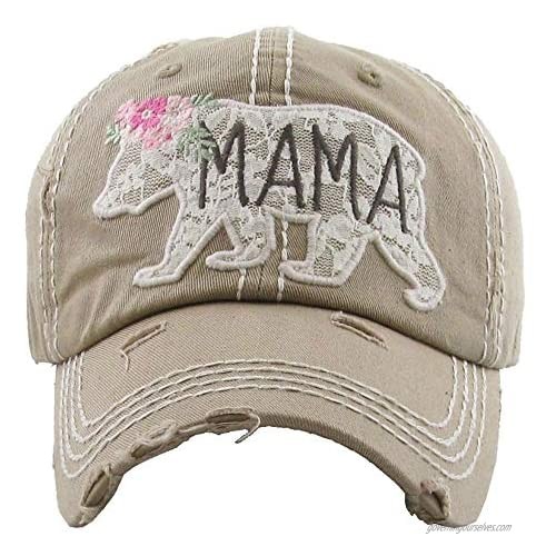 Women's Mama Bear Lace Washed Vintage Baseball Hat Cap