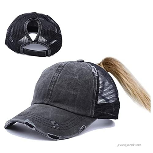 Women's Messy-High-Bun Ponytail-Baseball-Sun-Hat with Ponytail-Hole…