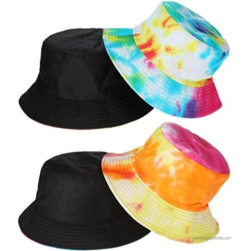 2 Pieces Reversible Tie Dye Bucket Hat Multicolored Fisherman Cap Women Fisherman Hat Summer Sun Protection Packable for Outdoor Traveling  2 Colors