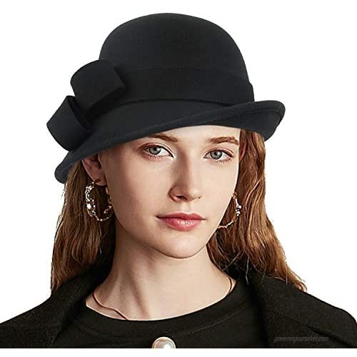 Acecharming Woman Bucket Hats Wool 1920S Vintage Cloche Winter Hat Bow Accent