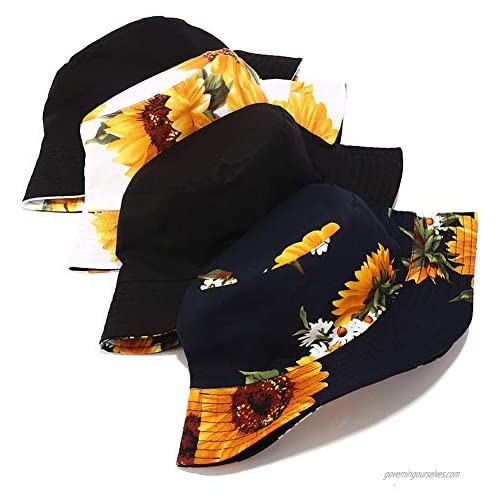 AiLike Women Reversible 3D Sunflower Bucket Hat Fisherman Cap for Summer Holiday Travel