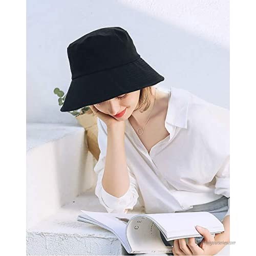 AMAKU Bucket Hats Cotton Packable UV Protection Sun Hats Summer Beach Hats for Women Black