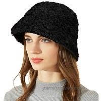 Black Women Winter Bucket Hat Warm Faux Fur Fisherman Hats Windproof Cloche Cap