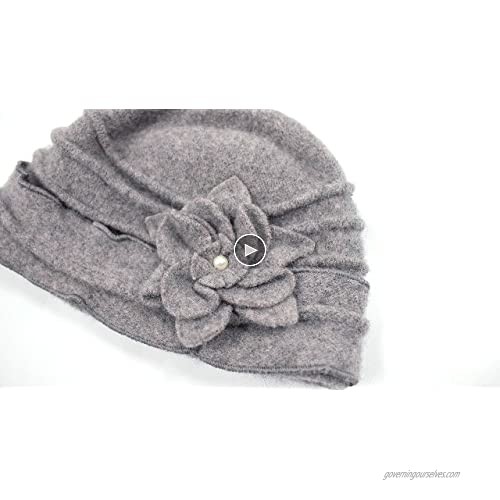 Dahlia Women's Winter Hat - Wool Cloche/Bucket Hat Slouch Flower
