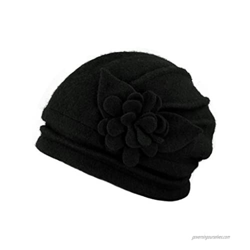 Dahlia Women's Winter Hat - Wool Cloche/Bucket Hat  Slouch  Flower