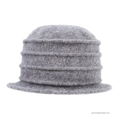 DANTIYA Women's Winter Wool Cloche Bucket Hat Slouch Wrinkled Beanie Cap with Flower