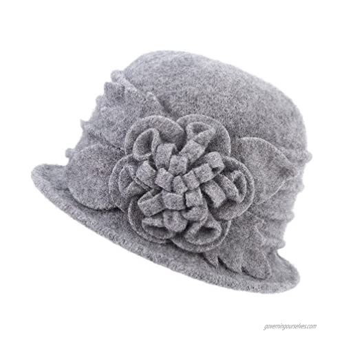 DANTIYA Women's Winter Wool Cloche Bucket Hat Slouch Wrinkled Beanie Cap with Flower