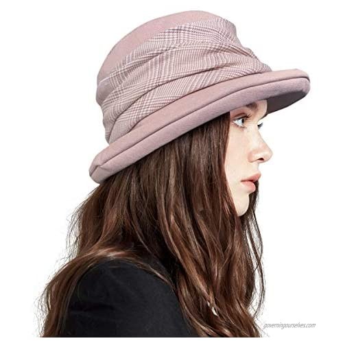 DOCILA Vintage Houndstooth Cloche Bucket Hat for Women Pure Cotton Linen Outdoor Fisherman Sun Cap