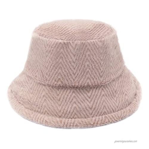 Fittia Warm Winter Faux Fur Bucket Hat for Women Furry Plush Fuzzy Bucket Caps Soft Casual Outdoor Fisherman Hat