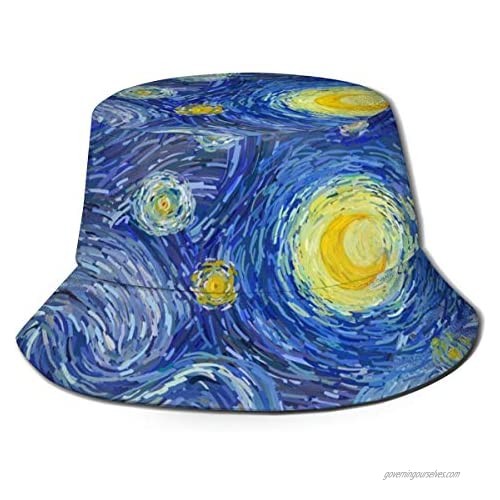Glowing Moon and Starry Sky Bucket Hat Reversible Fisherman Cap Beach Sun Hats for Men Women Boys and Girls Black