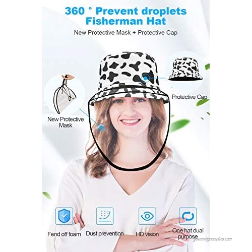 KLL Unisex Cow Print Bucket Hat Double-Side-Wear Reversible Removable Protective Hat Black and White