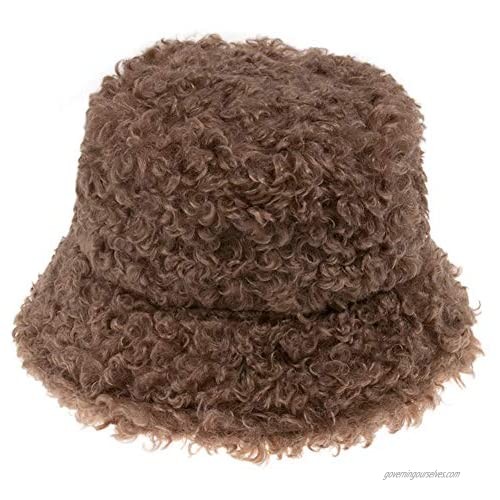 Lambs Wool Winter Bucket Hat for Women Woolen Sun Hat Solid Color Warm Fisherman Cap