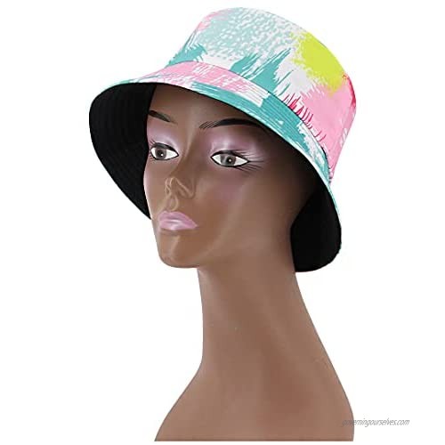 Multifit Packable Cotton Fish Print Bucket Hat Fisherman Cap Summer Beach Outdoor Sun Hat for Women Men Girls