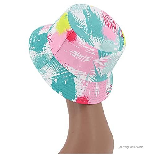Multifit Packable Cotton Fish Print Bucket Hat Fisherman Cap Summer Beach Outdoor Sun Hat for Women Men Girls