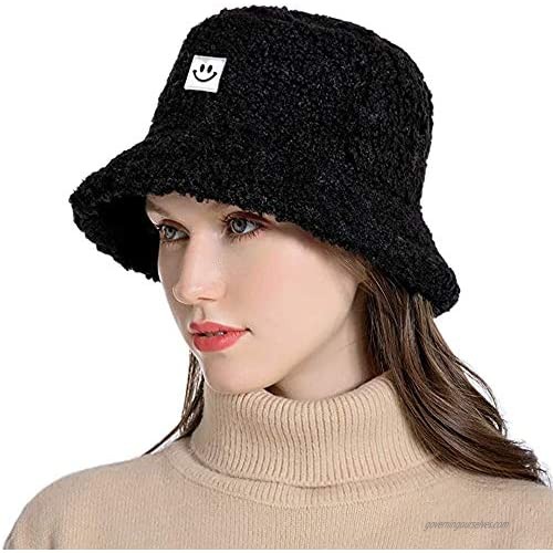 OVOY Winter Faux Fur Bucket Hat Fluffy Fisherman Hat for Women