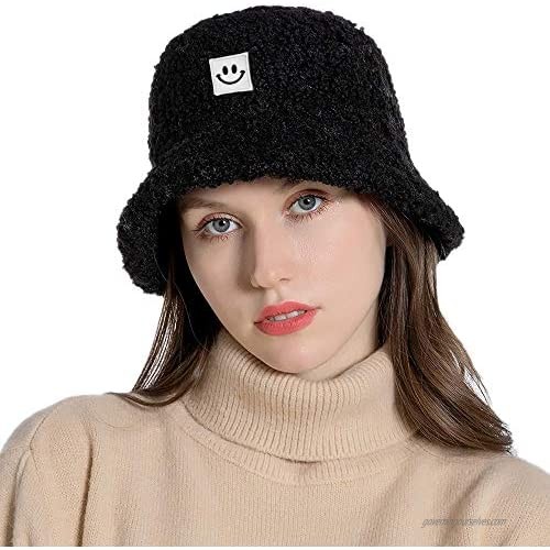 OVOY Winter Faux Fur Bucket Hat Fluffy Fisherman Hat for Women