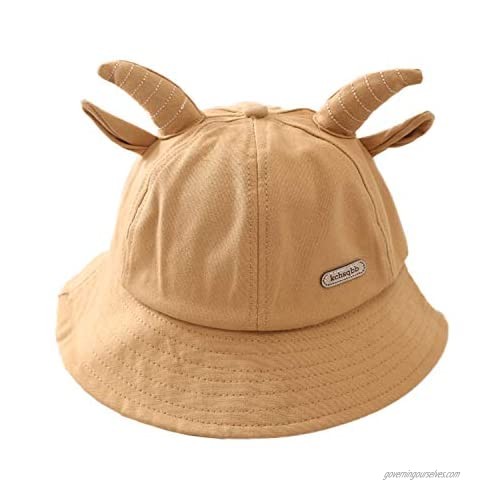 Sivilady Cute Ox Horn Ears Bucket Hat Unisex Fun Hat Outdoor Summer Fisherman Sun Hat