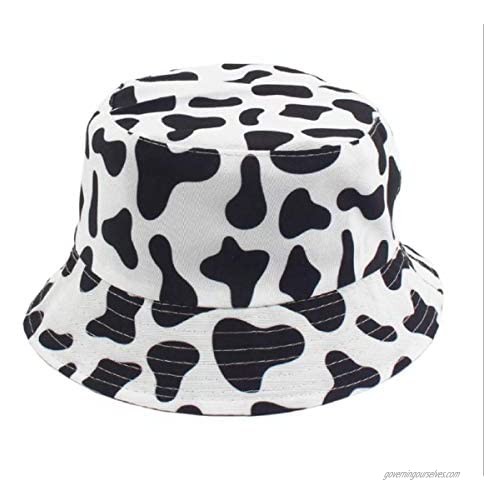 Unisex Foldable Cow Print Bucket Hat Reversible Fisherman Cap Summer Sun Hat for Girl Boy
