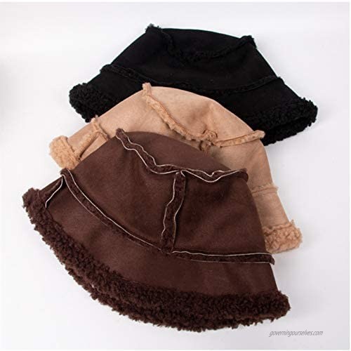 UU BEN Winter Bucket Hat for Women Reversible Suede Lamb Wool Bucket Hat Solid Color Fisherman Hat for Women