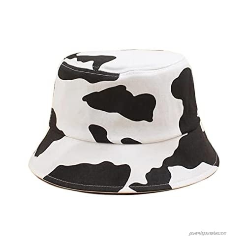 Women Men Milk Cow Print Bucket Hat Fisherman Cap Summer Travel Bucket Beach Outdoor Sun Hat Black