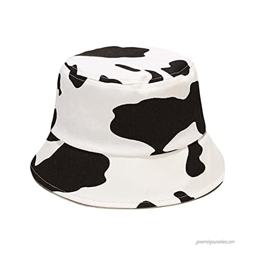 Women Men Milk Cow Print Bucket Hat Fisherman Cap Summer Travel Bucket Beach Outdoor Sun Hat Black