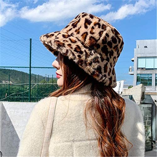 Women Winter Bucket Hats Faux Fur Fisherman Cap Warm Cloche Hats Fashion Printed Ladies Cap Outdoor Windproof Cap(3) Light Brown