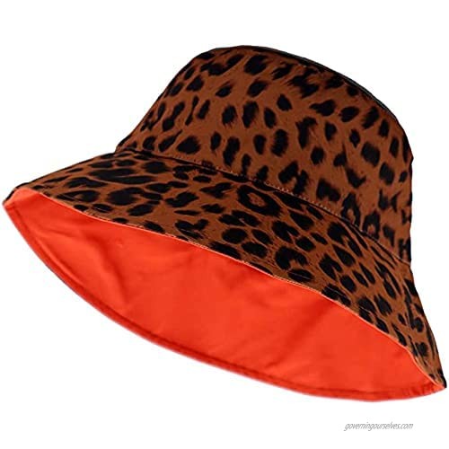 Women's Leopard Bucket Hat Cheetah Bucket Hat Sun Summer Travel Bucket Hat Revisable Packable Brown Beige